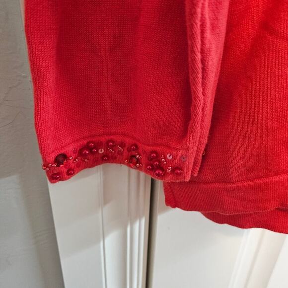 Quaker Factory Sweater Womens 3X Pink Beaded Sequin Bright Stretchy Casual Retro - Picture 4 of 8